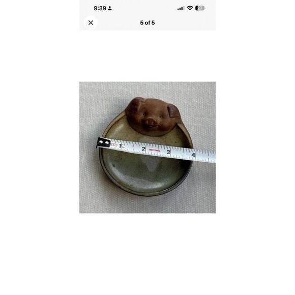 ceramic pottery stoneware pig trinket dish/spoon rest handmade 4” x 4” Vintage - Picture 5 of 5